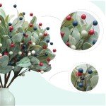 TEMPUS 10Pcs Artificial Red, White and Blue Berries Stems with Lambs Leaves 4th of July Independence Day Stems Patriotic Decorations Memorial Day Flag Day Floral Arrangement Table Centerpieces