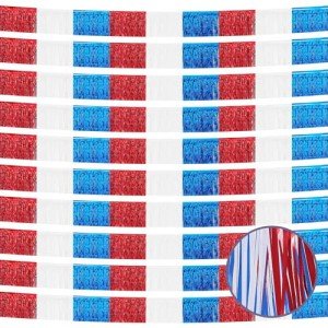 4th of July Decorations 10 Pack 10 Feet 4th of July Foil Fringe Garland Tinsel Streamers Patriotic Parade Float Fringe Star Hanging Backdrop Banner Table Skirts for Memorial Day Independence Day