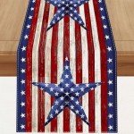 Linen Watercolor Red White and Blue American Flag Stars Table Runner 72 Inches Long 4th of July Memorial Day Veterans Day Patriotic Decoration and Supplies for Home