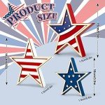 Whaline 4th of July Star Table Decor Patriotic Embossed Stars Stripes Wooden Sign American Flag Tiered Tray Table Centerpiece Farmhouse Wood Block Tabletop for Independence Day Memorial Day, 3Pcs