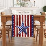 Linen Watercolor Red White and Blue American Flag Stars Table Runner 72 Inches Long 4th of July Memorial Day Veterans Day Patriotic Decoration and Supplies for Home