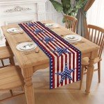 Linen Watercolor Red White and Blue American Flag Stars Table Runner 72 Inches Long 4th of July Memorial Day Veterans Day Patriotic Decoration and Supplies for Home