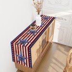 Linen Watercolor Red White and Blue American Flag Stars Table Runner 72 Inches Long 4th of July Memorial Day Veterans Day Patriotic Decoration and Supplies for Home