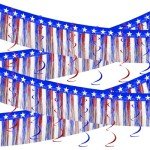 4th of July Decorations Set-2Packs 39 Feet Foil Fringe Garland Tinsel Streamers Red White and Blue Garland Backdrop Banner Table Skirts Independence Day Parade Float Patriotic Party