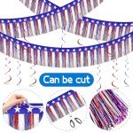 4th of July Decorations Set-2Packs 39 Feet Foil Fringe Garland Tinsel Streamers Red White and Blue Garland Backdrop Banner Table Skirts Independence Day Parade Float Patriotic Party