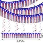 4th of July Decorations Set-2Packs 39 Feet Foil Fringe Garland Tinsel Streamers Red White and Blue Garland Backdrop Banner Table Skirts Independence Day Parade Float Patriotic Party