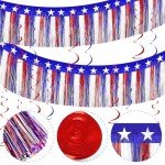 4th of July Decorations Set-2Packs 39 Feet Foil Fringe Garland Tinsel Streamers Red White and Blue Garland Backdrop Banner Table Skirts Independence Day Parade Float Patriotic Party