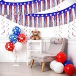 4th of July Decorations Set-2Packs 39 Feet Foil Fringe Garland Tinsel Streamers Red White and Blue Garland Backdrop Banner Table Skirts Independence Day Parade Float Patriotic Party