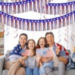 4th of July Decorations Set-2Packs 39 Feet Foil Fringe Garland Tinsel Streamers Red White and Blue Garland Backdrop Banner Table Skirts Independence Day Parade Float Patriotic Party