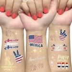 AOYOO 4th of July Decorations Tattoos for Women | 34 Styles Glitter Patriotic USA Flag Tattoo Stickers | Independence Day, Memorial Day & Labor Day Body Art | Red White Blue Party Decorations