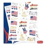 AOYOO 4th of July Decorations Tattoos for Women | 34 Styles Glitter Patriotic USA Flag Tattoo Stickers | Independence Day, Memorial Day & Labor Day Body Art | Red White Blue Party Decorations