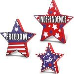 3 PCS 4th of July Table Decorations - Fourth of July Red White Blue Wooden Star Decor & Memorial Day Centerpieces Patriotic Labor Day Gifts Signs for Living Room Dining Table Mantel Office