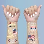 AOYOO 4th of July Decorations Tattoos for Women | 34 Styles Glitter Patriotic USA Flag Tattoo Stickers | Independence Day, Memorial Day & Labor Day Body Art | Red White Blue Party Decorations