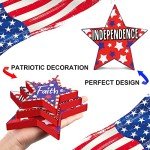 3 PCS 4th of July Table Decorations - Fourth of July Red White Blue Wooden Star Decor & Memorial Day Centerpieces Patriotic Labor Day Gifts Signs for Living Room Dining Table Mantel Office