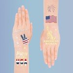 AOYOO 4th of July Decorations Tattoos for Women | 34 Styles Glitter Patriotic USA Flag Tattoo Stickers | Independence Day, Memorial Day & Labor Day Body Art | Red White Blue Party Decorations