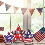 3 PCS 4th of July Table Decorations - Fourth of July Red White Blue Wooden Star Decor & Memorial Day Centerpieces Patriotic Labor Day Gifts Signs for Living Room Dining Table Mantel Office
