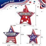 3 PCS 4th of July Table Decorations - Fourth of July Red White Blue Wooden Star Decor & Memorial Day Centerpieces Patriotic Labor Day Gifts Signs for Living Room Dining Table Mantel Office