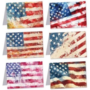 LizFire Patriotic Greeting Cards 4th of July Cards with Envelopes Independence Day Party Favor American Flag Notes Election Campaign Supplies 24Pcs