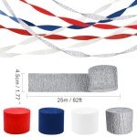 PheiLa Crepe Paper Streamers 4 Rolls 328ft, Red White Blue Silver Paper Party Streamers Patriotic Decorations for 4th of July Independence Day Memorial Day Birthday Wedding Party Decoration