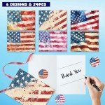 LizFire Patriotic Greeting Cards 4th of July Cards with Envelopes Independence Day Party Favor American Flag Notes Election Campaign Supplies 24Pcs