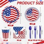 NatNarr 175 Pcs 4th of July Plates and Napkins, Memorial Day Party Supplies Includes American Flag Plates Napkins Cups Cutlery, Red White and Blue Party Decorations for Independence Day