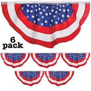 Iconikal July 4th American Flag Banner Bunting Half Fan Patriotic Porch Garland Decoration 4 x 2 Feet, 6-Pack