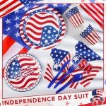 NatNarr 175 Pcs 4th of July Plates and Napkins, Memorial Day Party Supplies Includes American Flag Plates Napkins Cups Cutlery, Red White and Blue Party Decorations for Independence Day