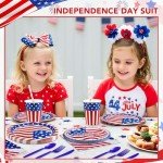 NatNarr 175 Pcs 4th of July Plates and Napkins, Memorial Day Party Supplies Includes American Flag Plates Napkins Cups Cutlery, Red White and Blue Party Decorations for Independence Day