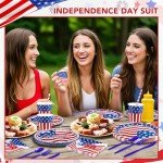 NatNarr 175 Pcs 4th of July Plates and Napkins, Memorial Day Party Supplies Includes American Flag Plates Napkins Cups Cutlery, Red White and Blue Party Decorations for Independence Day