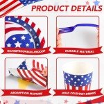NatNarr 175 Pcs 4th of July Plates and Napkins, Memorial Day Party Supplies Includes American Flag Plates Napkins Cups Cutlery, Red White and Blue Party Decorations for Independence Day