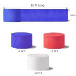 Fourth/4th of July Decorations Crepe Paper Streamers 6 Rolls 492ft, Red White and Blue Streamer for Patriotic Decorations, July 4th Decorations, Independence Day Decorations