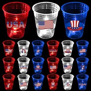 mishunyus 24 Pcs Glow Patriotic Party Decorations, 4th of July Party Cups Pack, USA Citizenship Party Supplies for Memorial Day, Independence Day, Veterans Day(16 oz)
