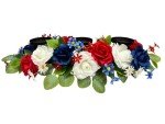 Svndlyn 4th of July Decorations,Patriotic Floral Arrangement Centerpiece for Table,Centerpiece with 3 Candle Holder,Red White and Blue Fake Rose Flowers for Independence Day Home Decor,Memorial Day