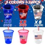 mishunyus 24 Pcs Glow Patriotic Party Decorations, 4th of July Party Cups Pack, USA Citizenship Party Supplies for Memorial Day, Independence Day, Veterans Day(16 oz)