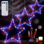 Meonum 3 Pack 4th of July Patriotic Decorations, 12 Inch 8 Mode Red White and Blue Window Lights with 36 LEDs, Remote Control, Timer Function, Ideal for Memorial Day Decor 4th of July Decorations
