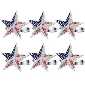 Star Napkin Rings Set of 6, 4th of July Napkin Ring Holder Patriotic Napkin Rings Blue Red Star Napkin Buckle for Independence Day, Dinning Table Parties Decoration (Star-6pc)
