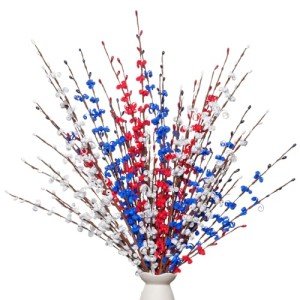 Wootkey 10 Pcs 29" 4th of July Decorations Red White Blue Artificial Jasmine Flowers Patriotic Independence Day Memorial Day Flower Picks for Home Table Centerpiece Party Decor