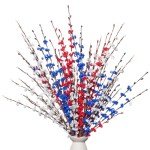 Wootkey 10 Pcs 29" 4th of July Decorations Red White Blue Artificial Jasmine Flowers Patriotic Independence Day Memorial Day Flower Picks for Home Table Centerpiece Party Decor