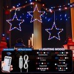 Meonum 3 Pack 4th of July Patriotic Decorations, 12 Inch 8 Mode Red White and Blue Window Lights with 36 LEDs, Remote Control, Timer Function, Ideal for Memorial Day Decor 4th of July Decorations