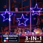 Meonum 3 Pack 4th of July Patriotic Decorations, 12 Inch 8 Mode Red White and Blue Window Lights with 36 LEDs, Remote Control, Timer Function, Ideal for Memorial Day Decor 4th of July Decorations