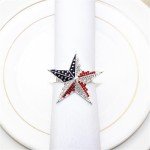 Star Napkin Rings Set of 6, 4th of July Napkin Ring Holder Patriotic Napkin Rings Blue Red Star Napkin Buckle for Independence Day, Dinning Table Parties Decoration (Star-6pc)