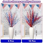 Wootkey 10 Pcs 29" 4th of July Decorations Red White Blue Artificial Jasmine Flowers Patriotic Independence Day Memorial Day Flower Picks for Home Table Centerpiece Party Decor