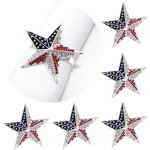 Star Napkin Rings Set of 6, 4th of July Napkin Ring Holder Patriotic Napkin Rings Blue Red Star Napkin Buckle for Independence Day, Dinning Table Parties Decoration (Star-6pc)
