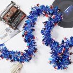 50 Feet 4th of July Tinsel Garland Red White Blue Patriotic Star Garland Twisted Hanging Streamer for 4th of July Party Decoration Independence Day Memorial Celebration (Style B)