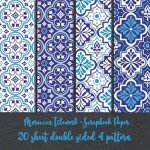 Moroccan Tilework Scrapbook Paper 20 sheet double sided 4 pattern: blue arabesque mosaic tiles for scrapbooking - creative projects collection kit for decoupage - sheets for invitation & collage art