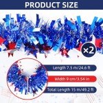 50 Feet 4th of July Tinsel Garland Red White Blue Patriotic Star Garland Twisted Hanging Streamer for 4th of July Party Decoration Independence Day Memorial Celebration (Style B)