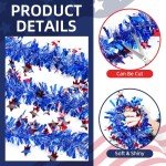 50 Feet 4th of July Tinsel Garland Red White Blue Patriotic Star Garland Twisted Hanging Streamer for 4th of July Party Decoration Independence Day Memorial Celebration (Style B)