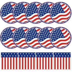 Veramz 50PCS 4th of July Party Supplies, include 25 Dessert plate, 25 Napkin, Patriotic Party Plates Memorial Day Dinner Dessert Plates Red White Blue Dinnerware Tableware, Serves 25 Guests