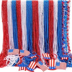 100PCS 4th of July Accessories Necklaces: Blue White and Red Beads Bulk, Patriotic Party Independence Memorial Day Favors Toys Decorations