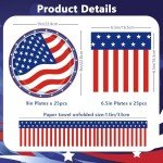 Veramz 50PCS 4th of July Party Supplies, include 25 Dessert plate, 25 Napkin, Patriotic Party Plates Memorial Day Dinner Dessert Plates Red White Blue Dinnerware Tableware, Serves 25 Guests